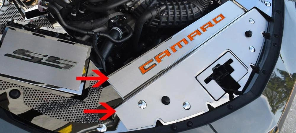 Brushed Front Header Plate with Orange C Fiber Vinyl for 2016–2020 Camaro