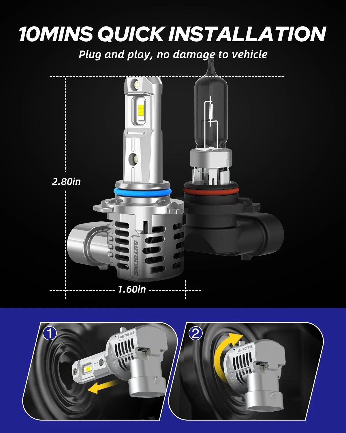 Set of 2 9005 LED Headlight Bulbs for High Beam (Canbus Error Free)
