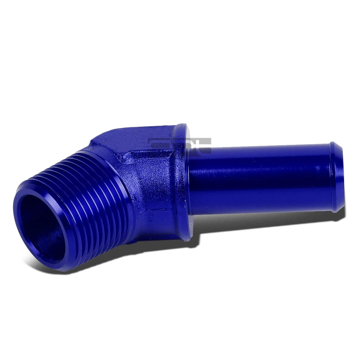 3/4" NPT Male 45 Degree to 3/4" Hose Barb Nipple Blue Aluminum Fitting