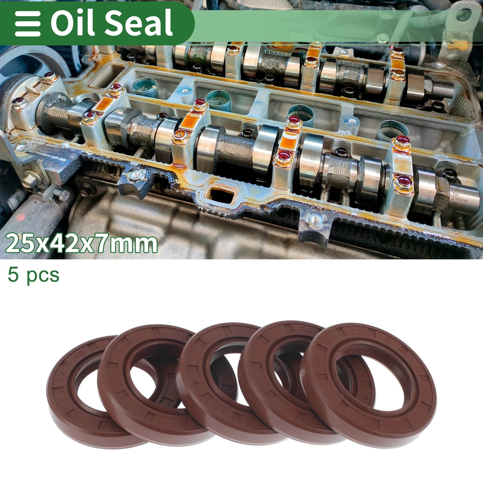 Set of 5 Oil Seal Ring 25x42x7mm FKM Rubber for Rotary Shaft