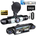 3 Channel 1080P HD Dash Cam for Car Front & Inside w/ 64GB Card