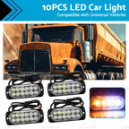 10X Amber White LED Strobe Light for Car Truck SUV (12V 24V)