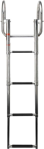 4 Steps Folding Pontoon Boat Ladder for Universal Use (Telescoping, Stainless Steel)