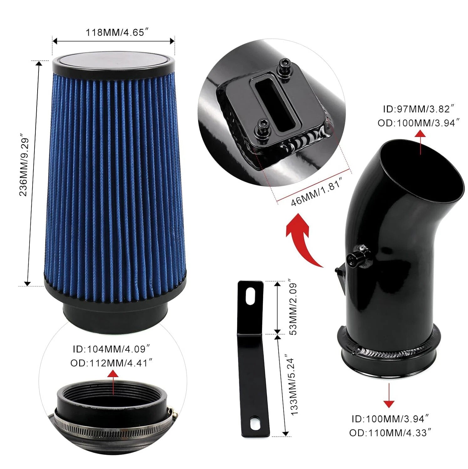 Cold Air Intake Pipe Kit w/ Oiled Filter for Ford 6.7L Powerstroke (2011–2016)