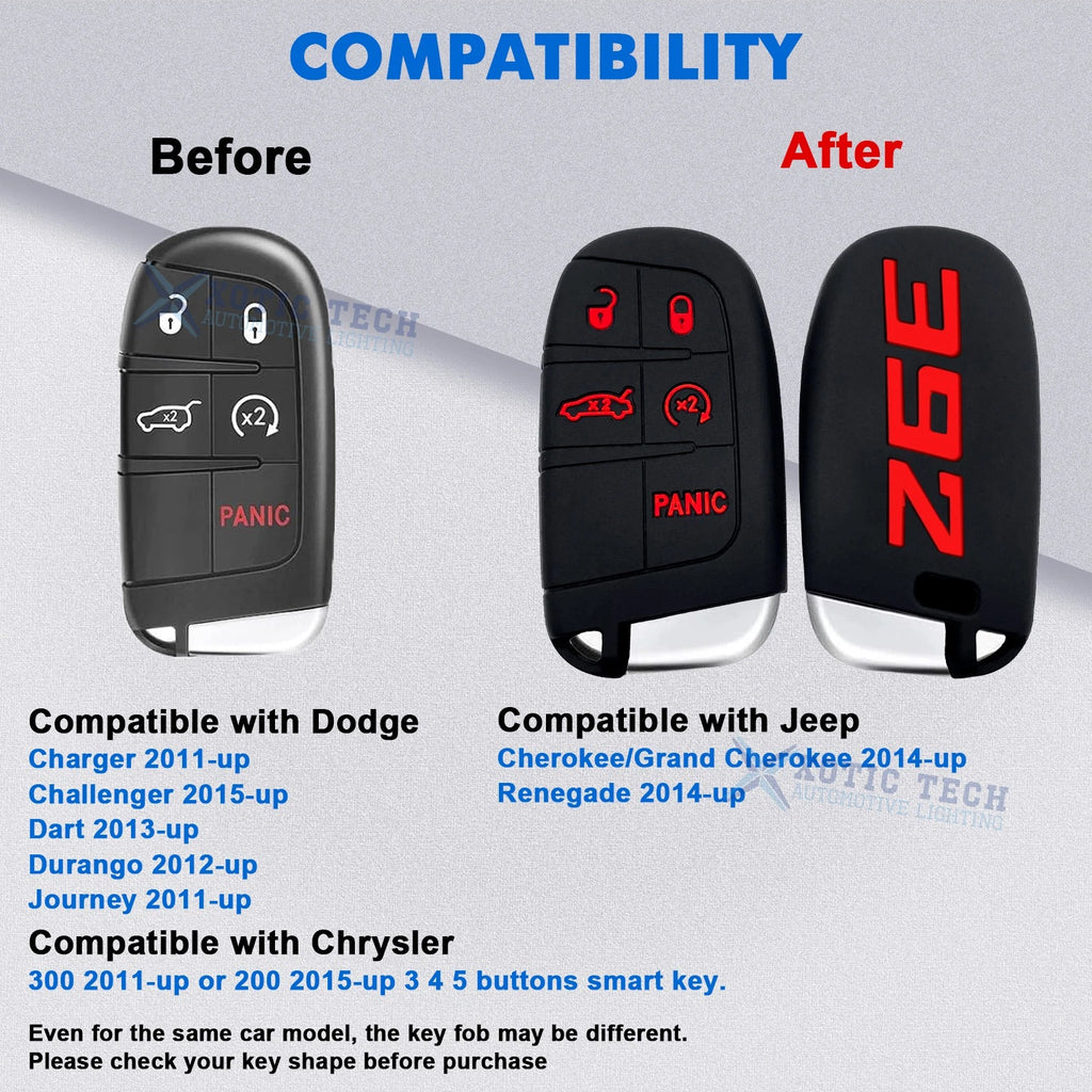 Silicone Remote Key Fob Shell Cover Case for Jeep Chrysler Dodge (2014-Up)