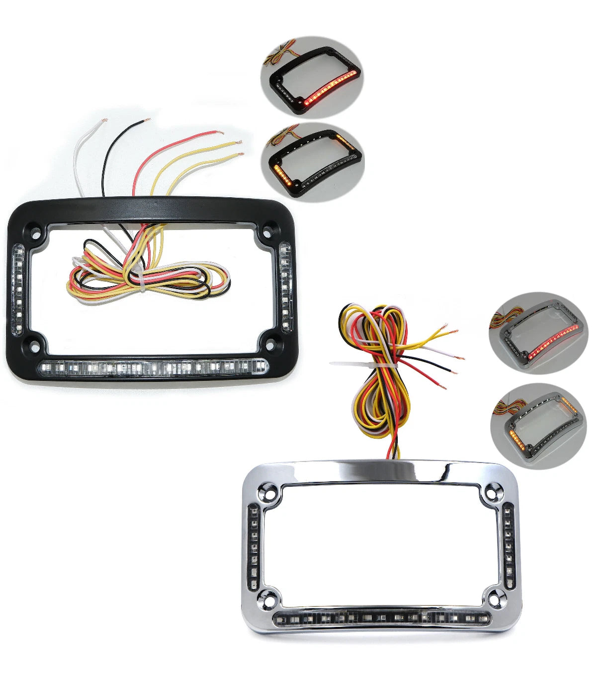 Dual LED Curved Motorcycle License Plate Frame for Motorcycle (Black/Chrome)
