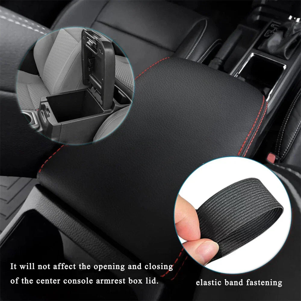 Black PU Leather Center Console Lid Armrest Cover for Toyota Tacoma (2016-2023)