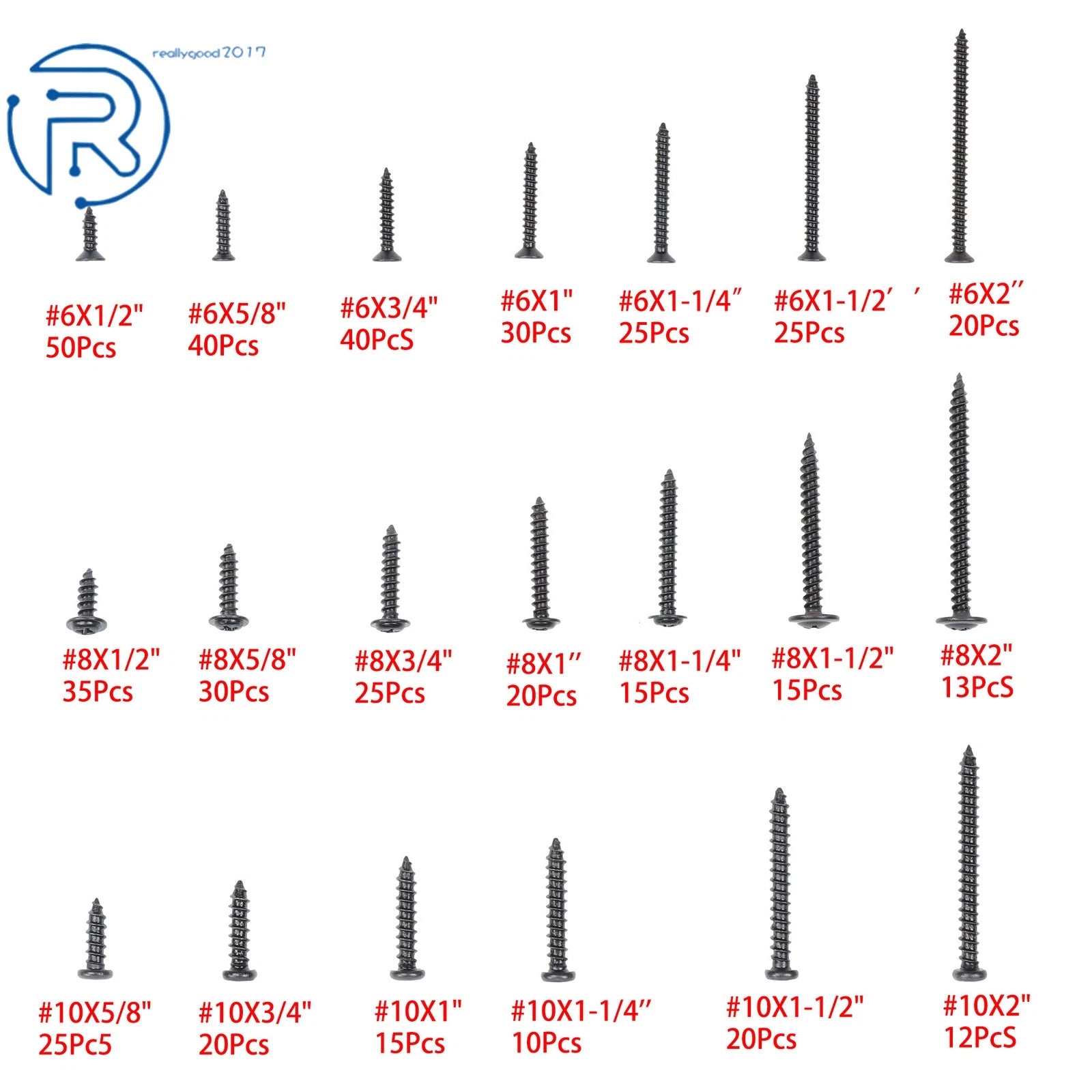 Set of 3 Black Wood Screws for Various Applications