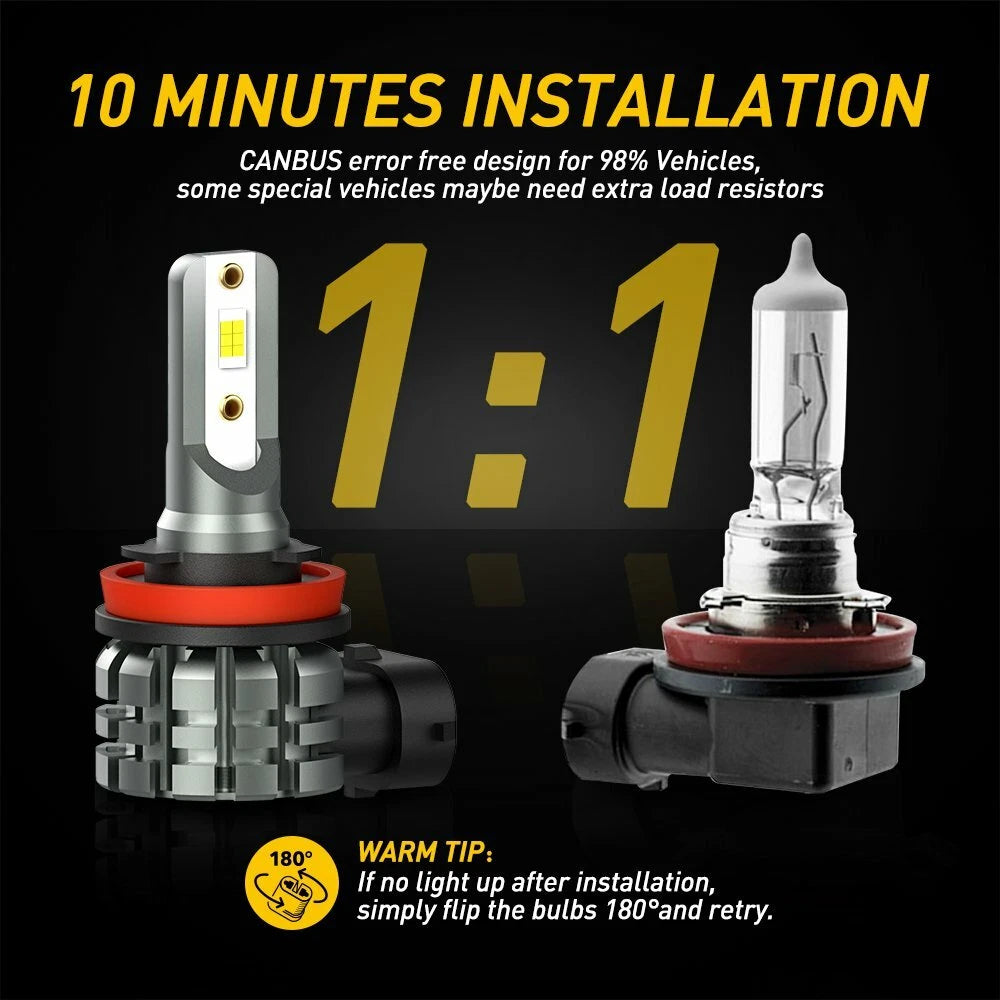 2X H11 H16 H8 LED Fog Driving Light Bulbs for Cars (6000K)