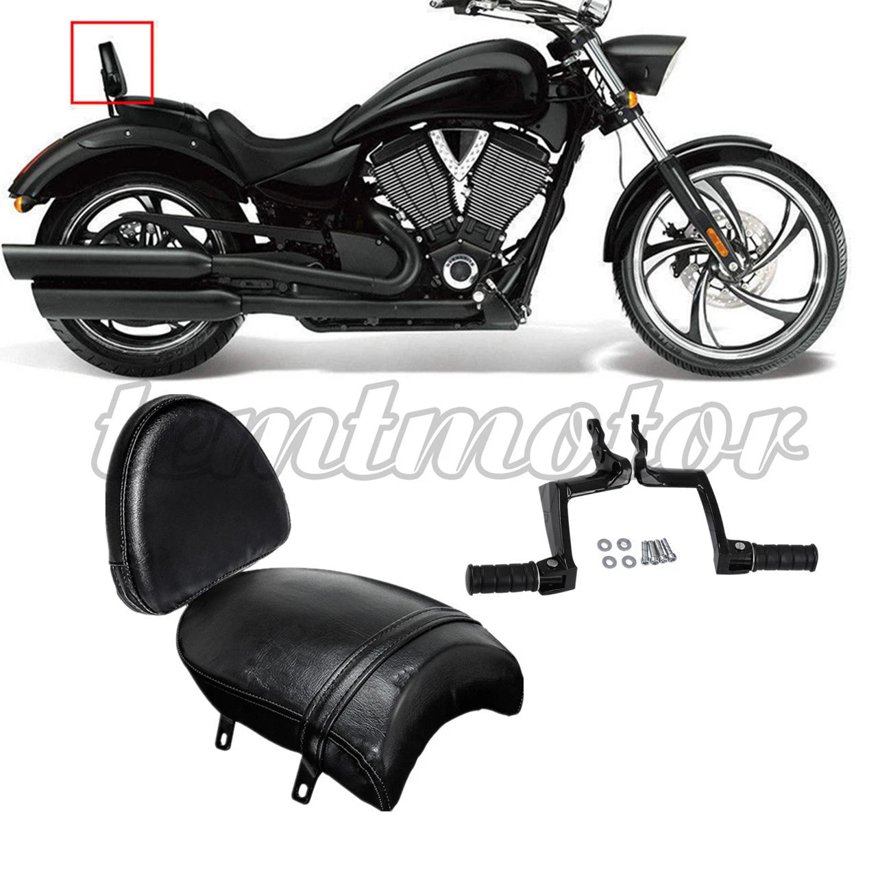 Rear Backrest Sissy Bar w/ Passenger Seat Foot Pegs for Victory Vegas (2003–2017)