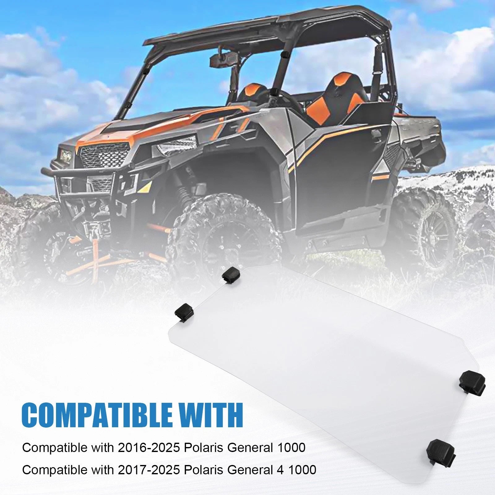 Clear Scratch Resistant Flip Windshield for Polaris General 1000 (2016-Present)