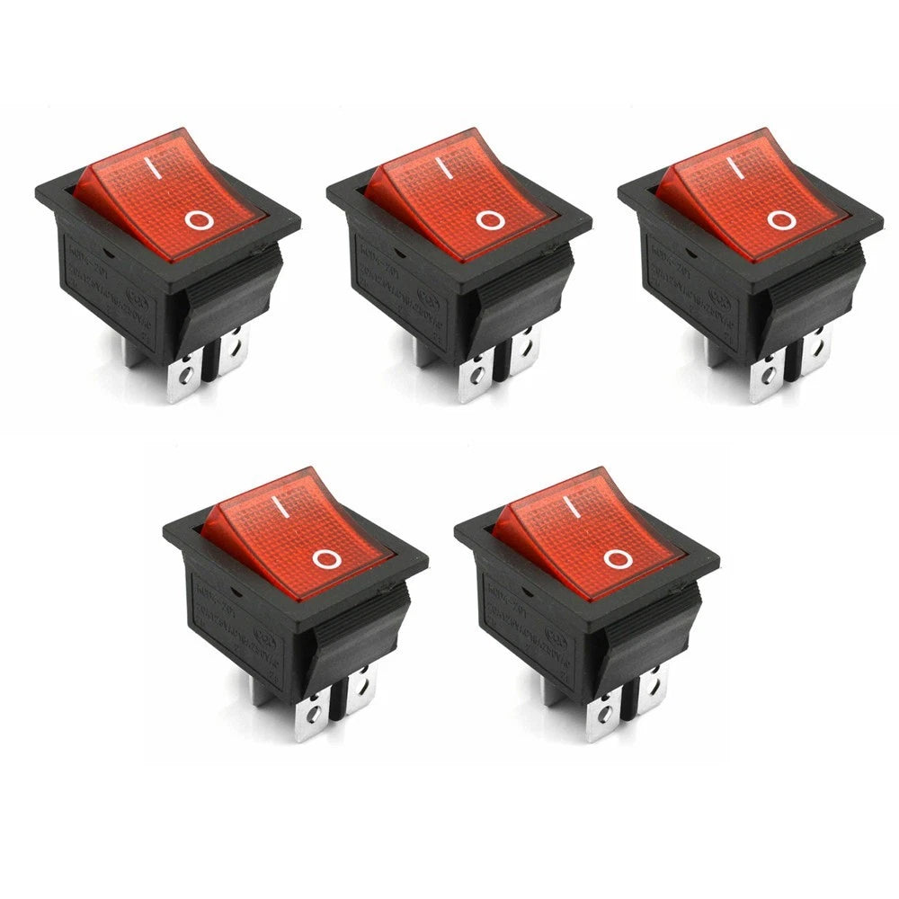Set of 5 Red 4 Pin ON/OFF DPST Rocker Switch KCD4-201 (16A/250V)