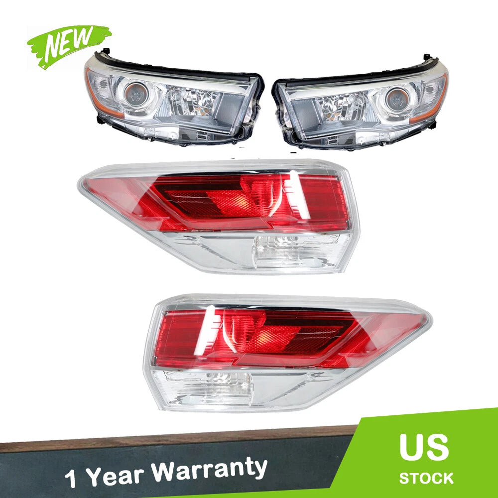 Set of 2 Tail Lights and Headlights for Toyota Highlander (2014–2016)