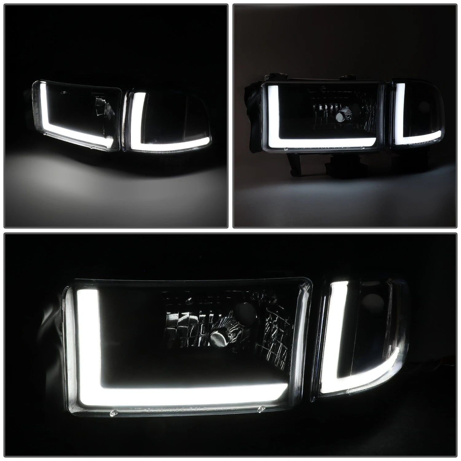 LED DRL Black Clear Side Headlight Lamps for Dodge Ram Truck (1994–2002)