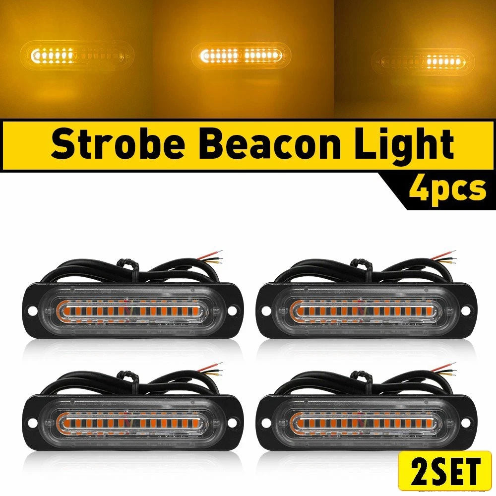 8x LED Strobe Light Bar for Car Truck Amber Hazard Beacon