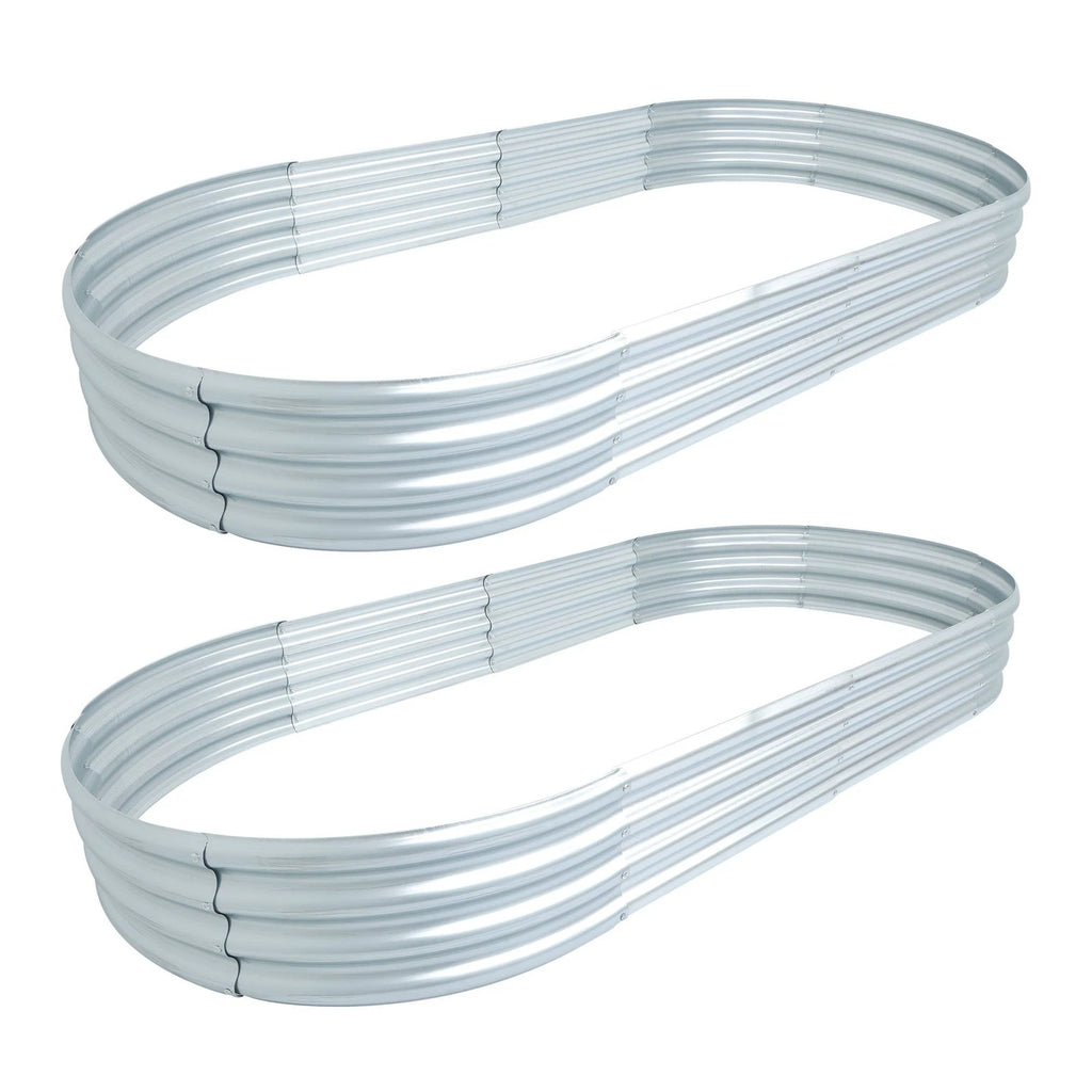 Set of 2 Galvanized Oval Raised Garden Beds for Outdoor Gardening