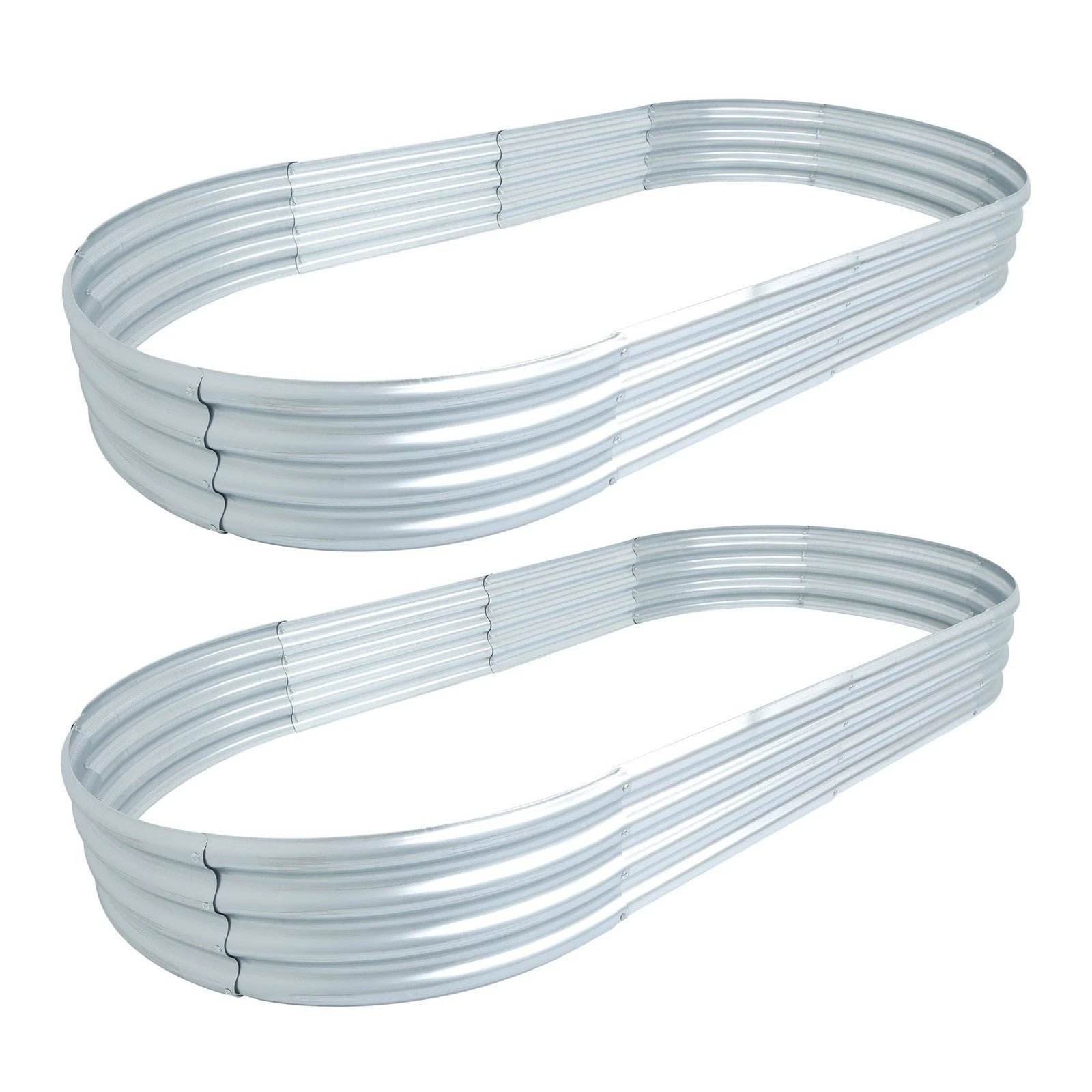 Set of 2 Galvanized Oval Raised Garden Beds for Outdoor Gardening