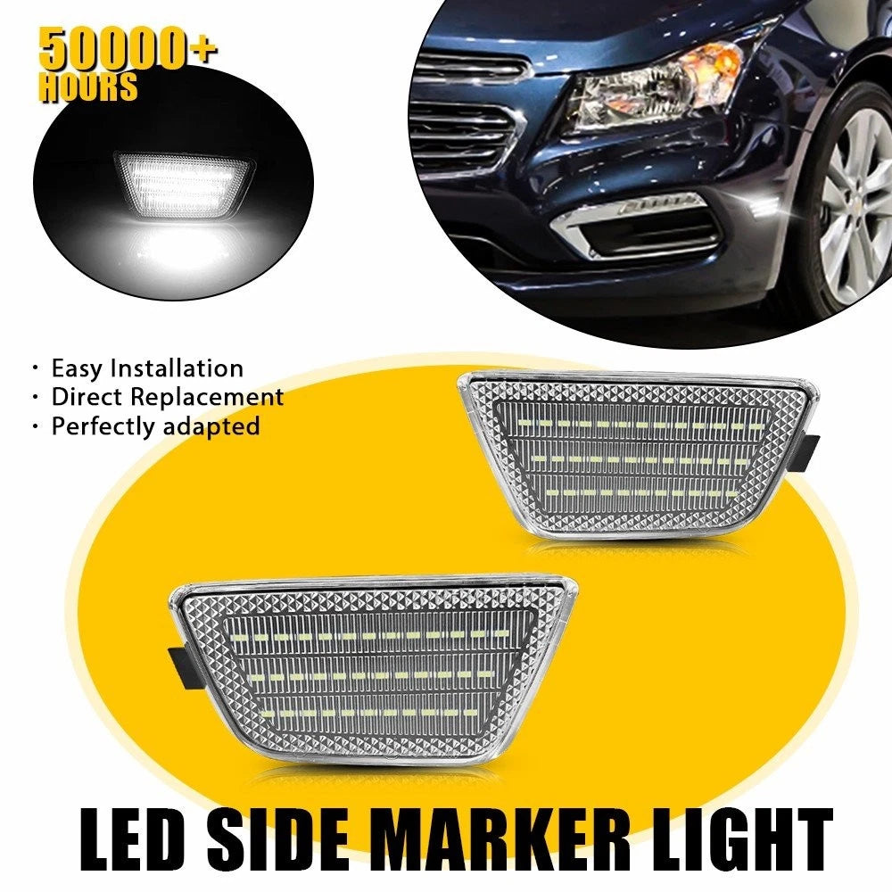 2X White LED Front Bumper Side Marker Lights for Chevy Cruze (2011–2015)