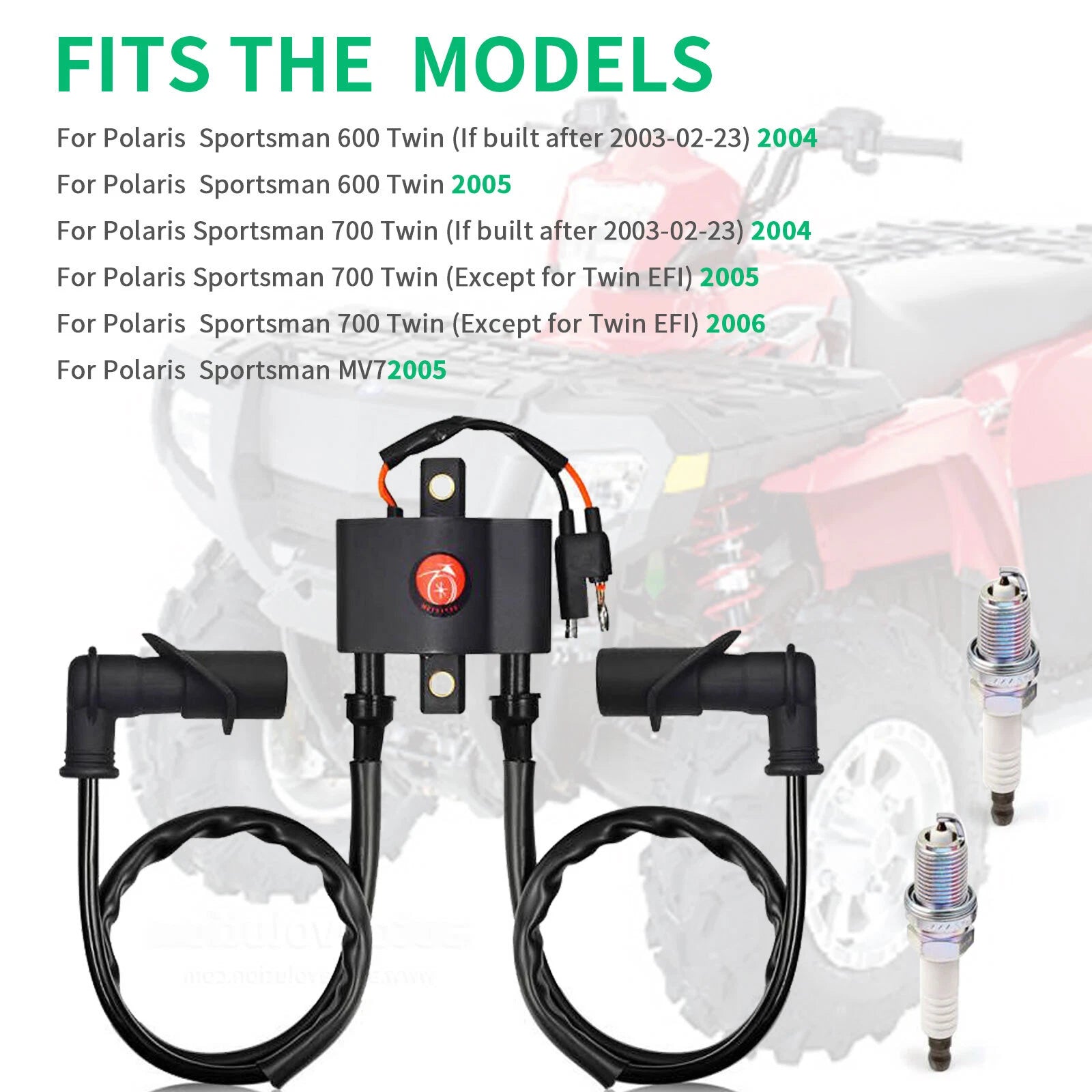 Ignition Coil Spark Plug & Cap for Polaris Sportsman 600 700 (2002–2006)