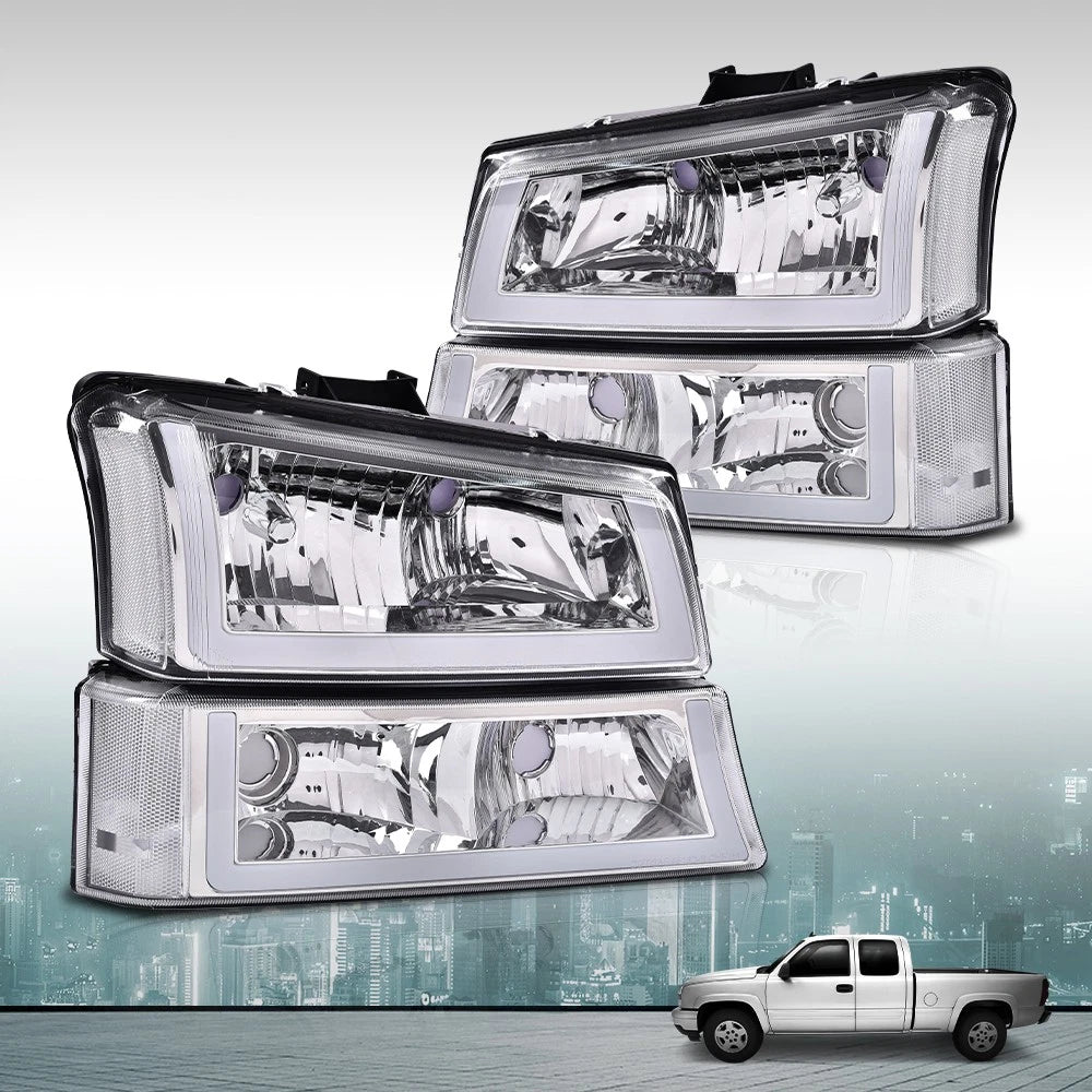Clear Chrome Headlights with LED DRL for Chevy Silverado/Avalanche (2003–2006)