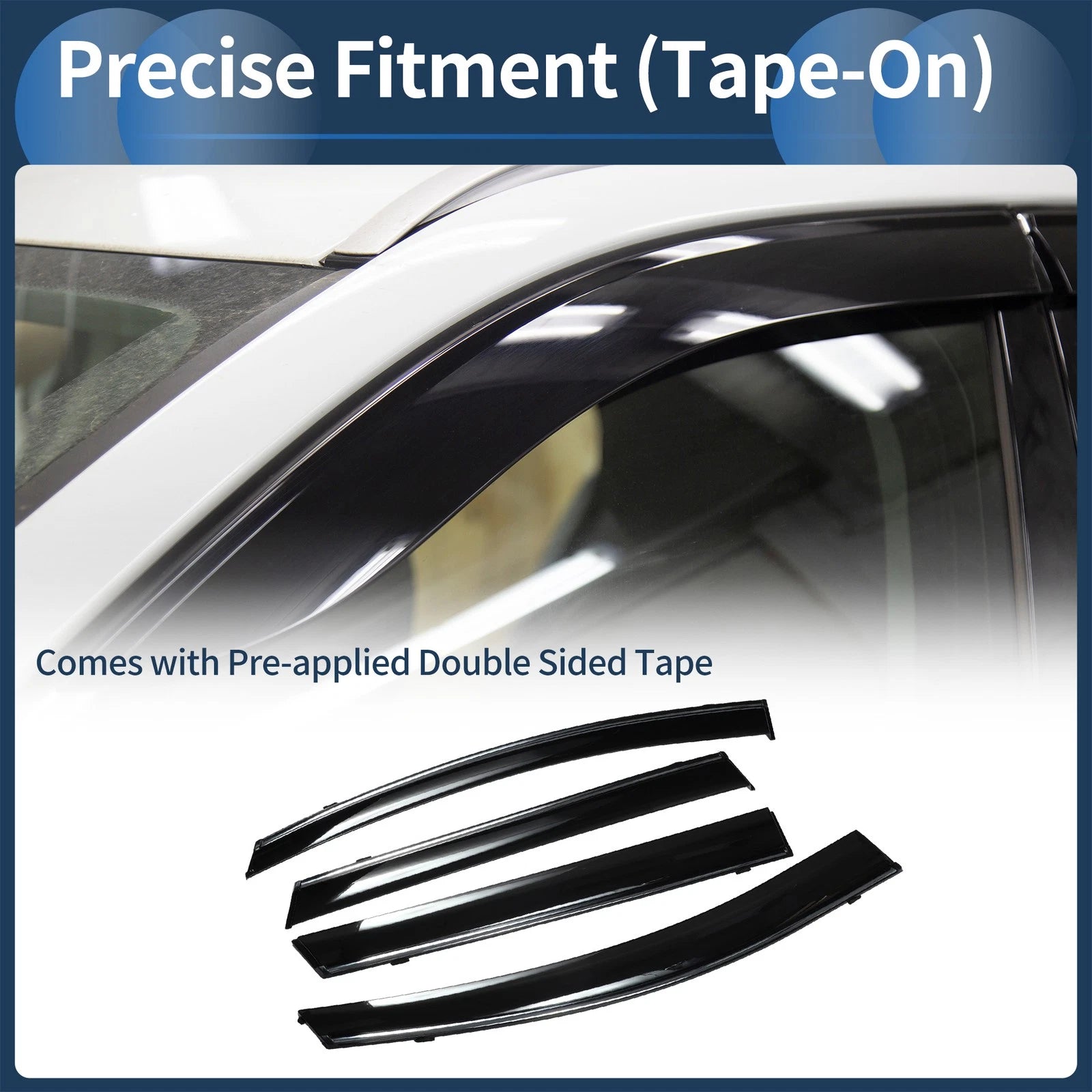 Set of 4 Window Deflectors for Ford Edge (2015) - Tape-On Black