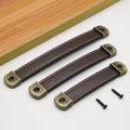 2Pcs Antique Leather Door Pull Handle for Cabinet Bookcase Drawer