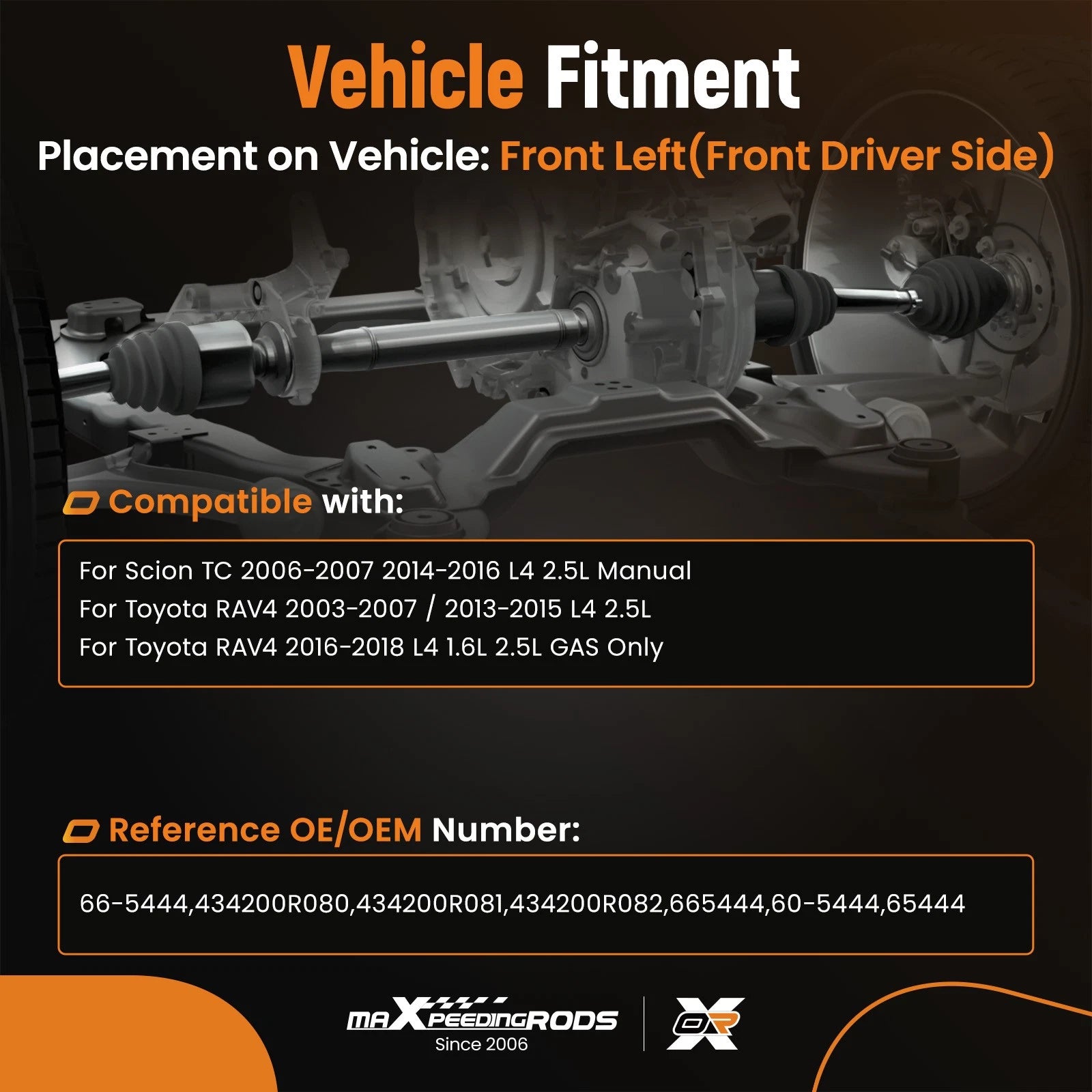 Front Driver Side CV Axle for Toyota RAV4 (2013-2018) & Scion TC (2014-2016)