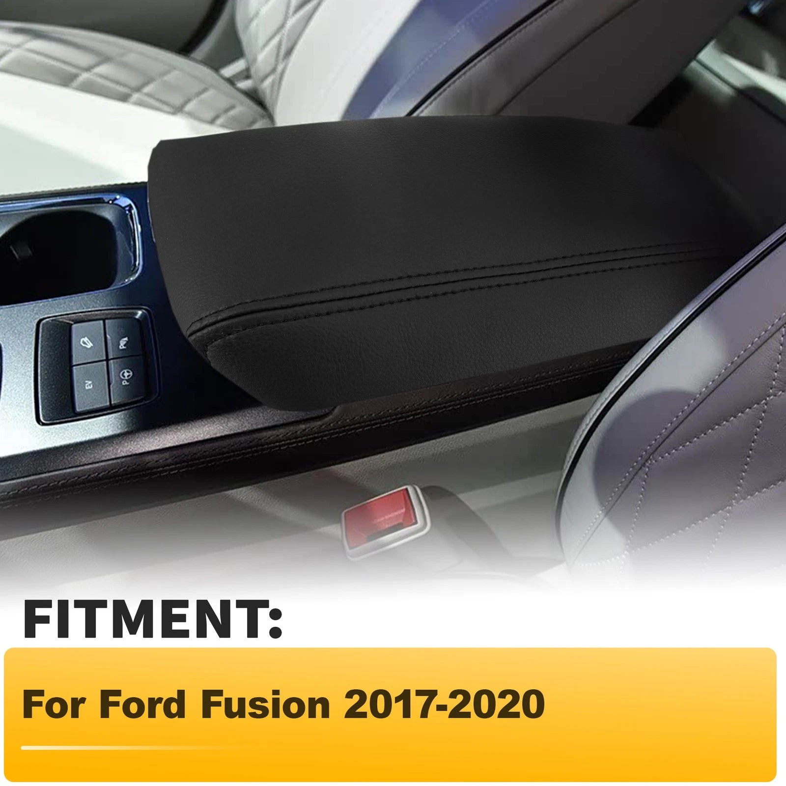 Leather Center Console Lid Armrest Cover for Ford Fusion (2017–2020)