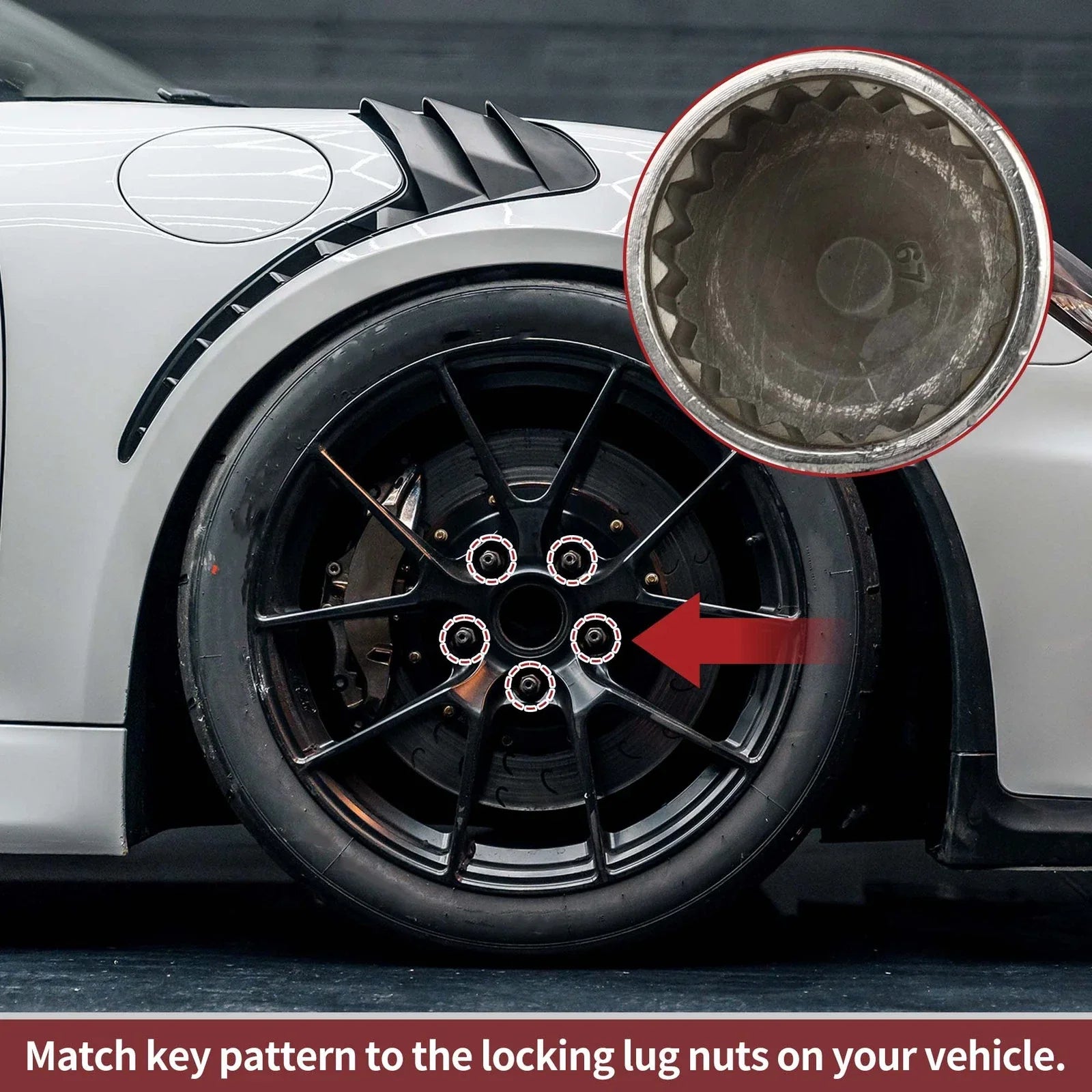 Set of 2 Wheel Lock Lug Nuts with 21 Teeth Anti-theft Key for Porsche Cayenne