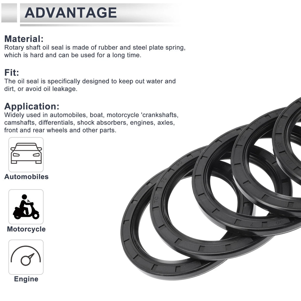 Set of 5 Oil Seal Rotary Shaft Seals for Various Models (70x90x7mm)