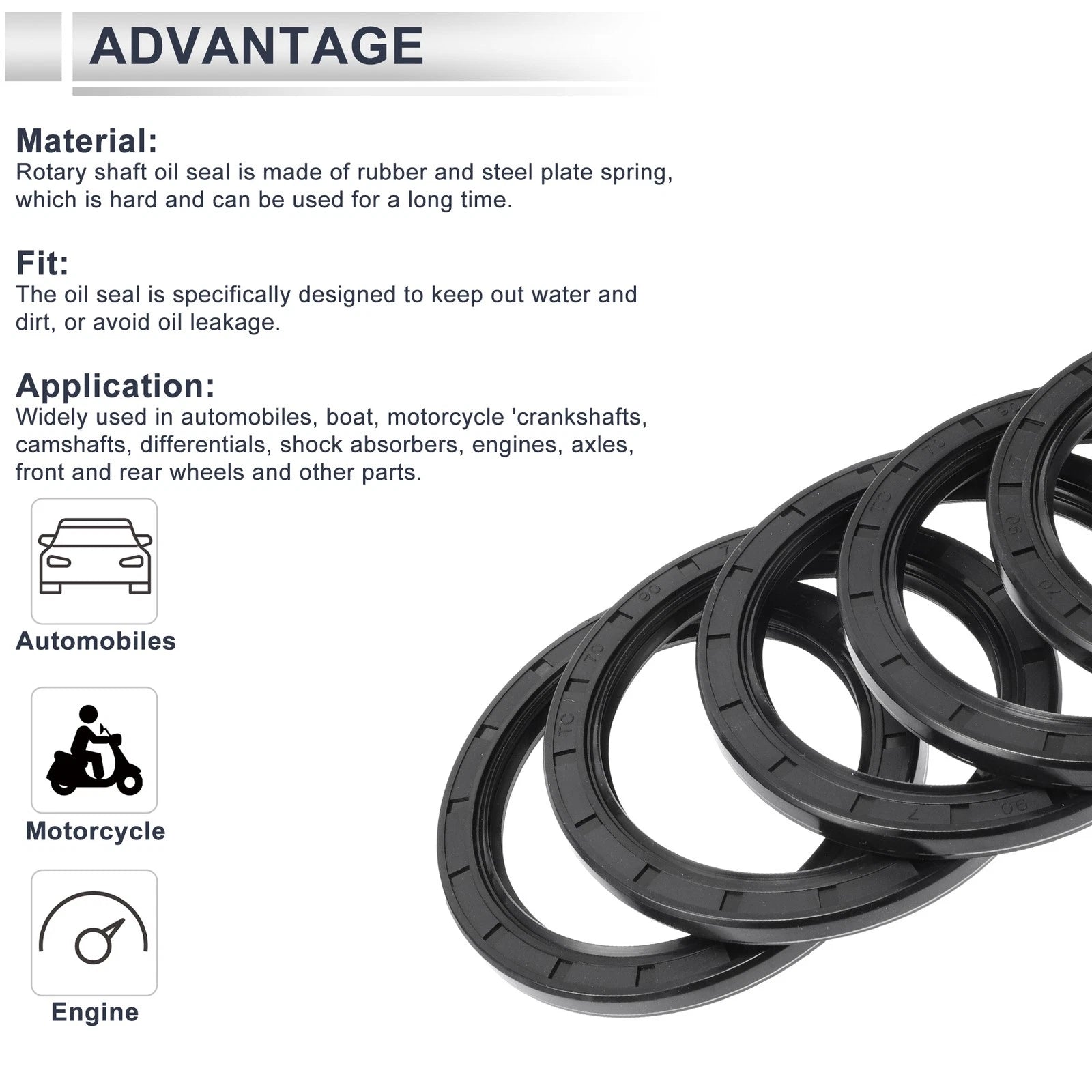 Set of 5 Oil Seal Rotary Shaft Seals for Various Models (70x90x7mm)