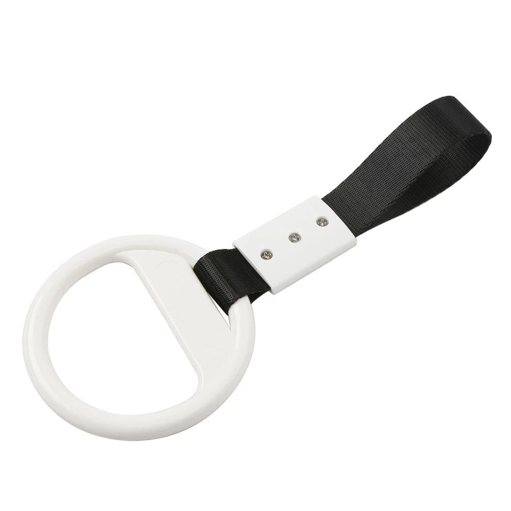 Round Ring Handle Strap for Train Bus (PVC Plastic, Black & White)