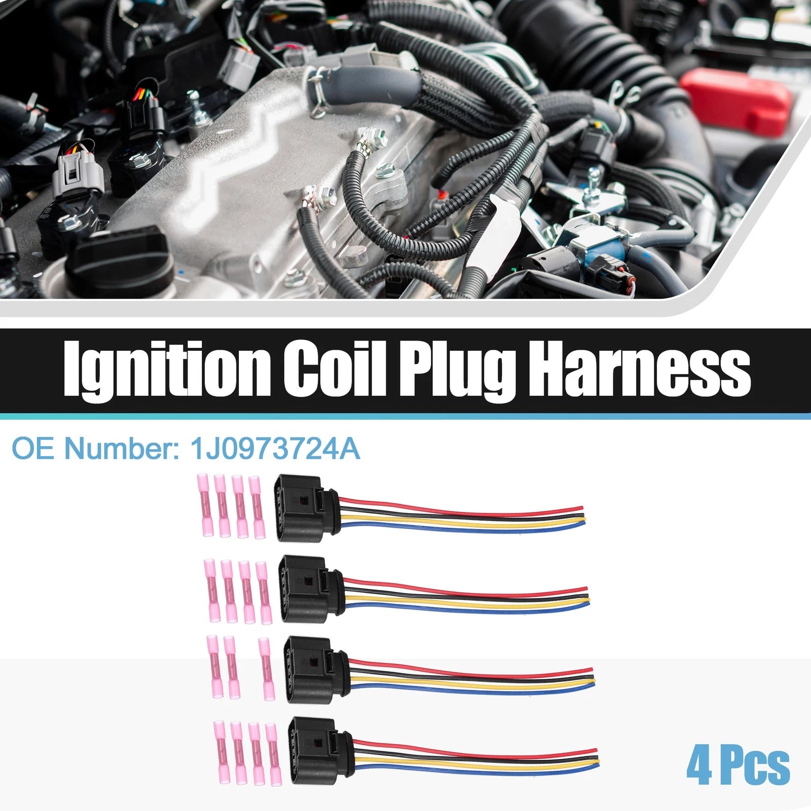 Set of 4 Ignition Coil Connectors for Volkswagen CC 2.0T (2009–2016) No. 1J0973724A