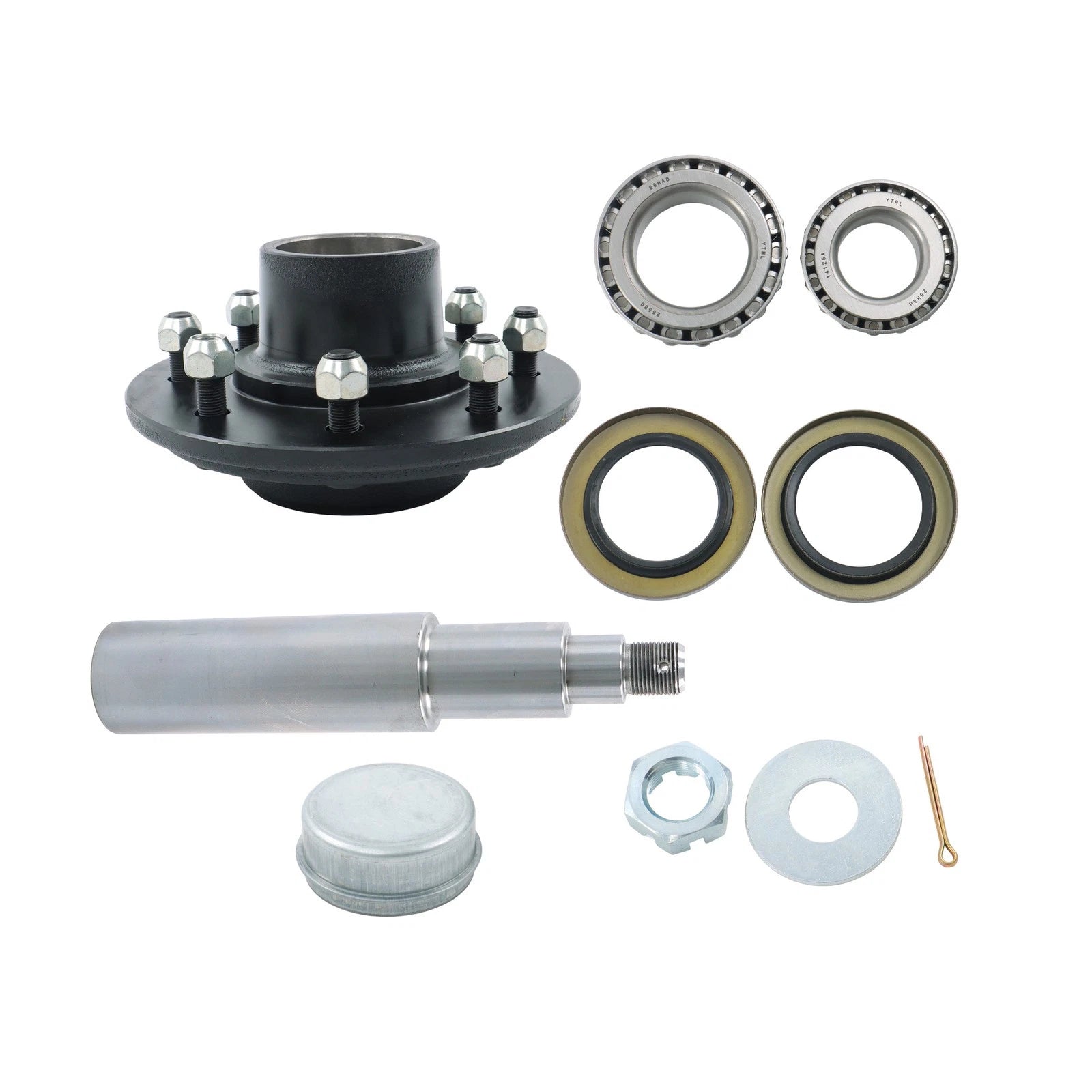 Set of 8 Wheel Hub Kit & Round #42 Spindle with Bearing Kit for