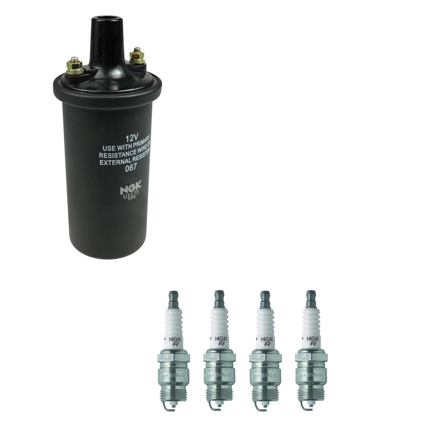 Set of 4 NGK Ignition Coils & Nickel Spark Plugs for Capri Pinto (1970–1980)