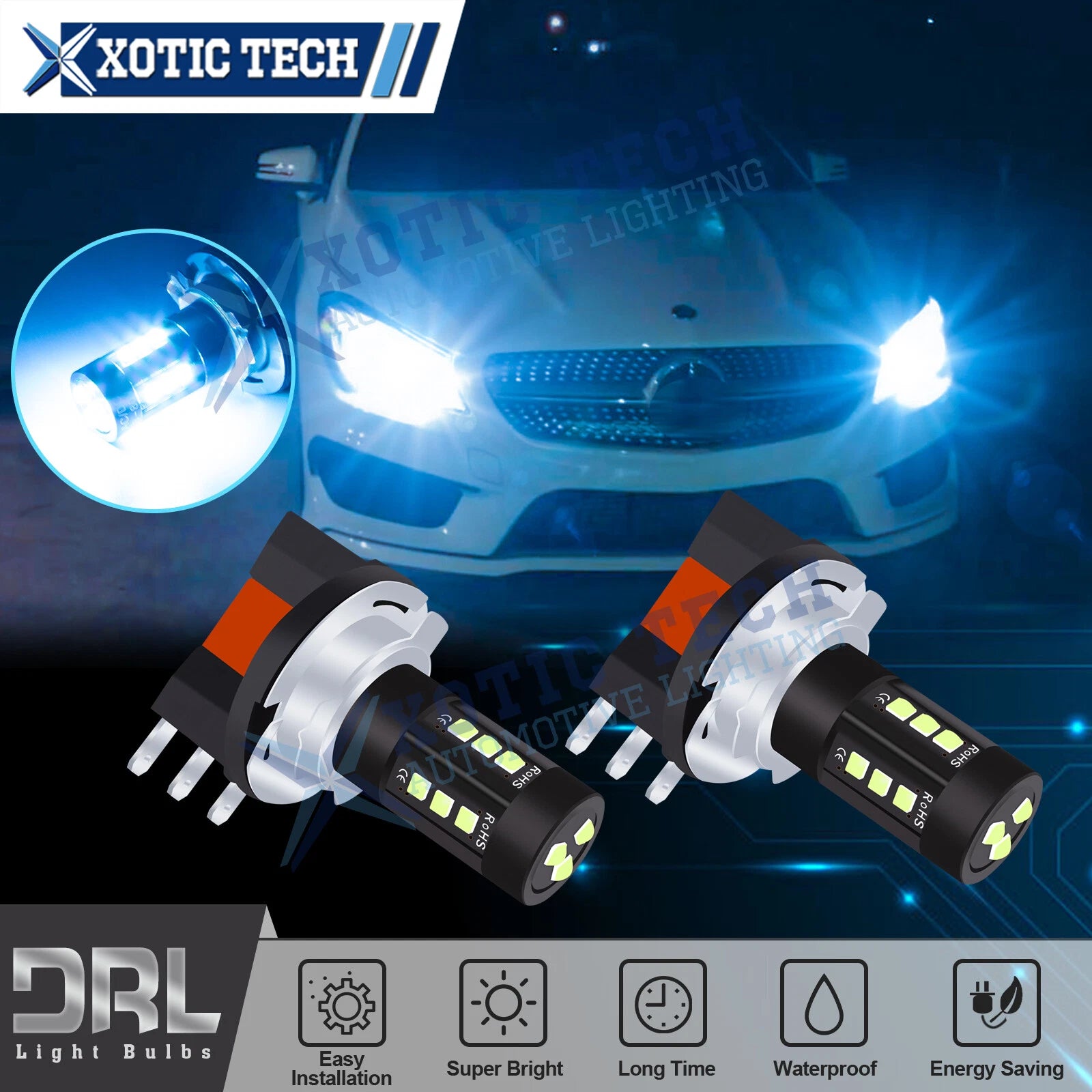 High Power Blue H15 LED High Beam DRL Light Bulb for Mercedes CLA 2014–2024
