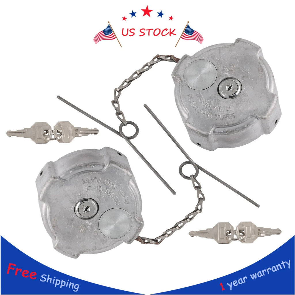2X Aluminum Locking Diesel Fuel Caps for Freightliner Cascadia 