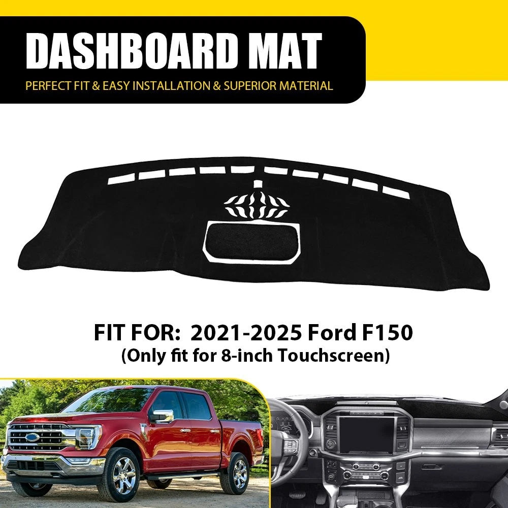 Dashboard Mat Cover for Ford F150 (2021–2025) Black Carpet Interior Pad