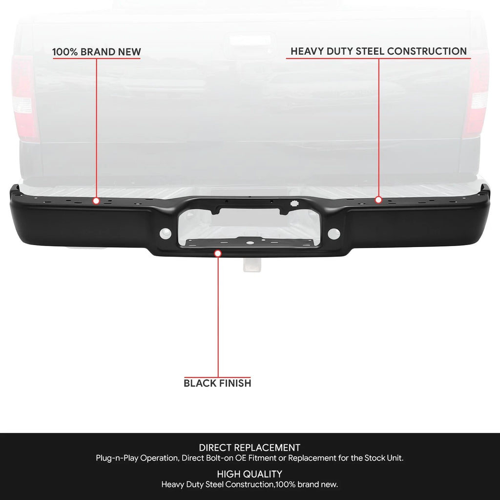 Rear Step Bumper Face Bar Replacement for Ford F-150 (2004–2006) Black