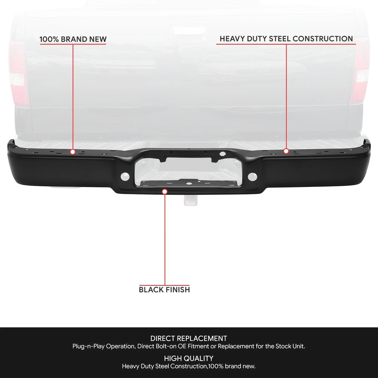 Rear Step Bumper Face Bar Replacement for Ford F-150 (2004–2006) Black
