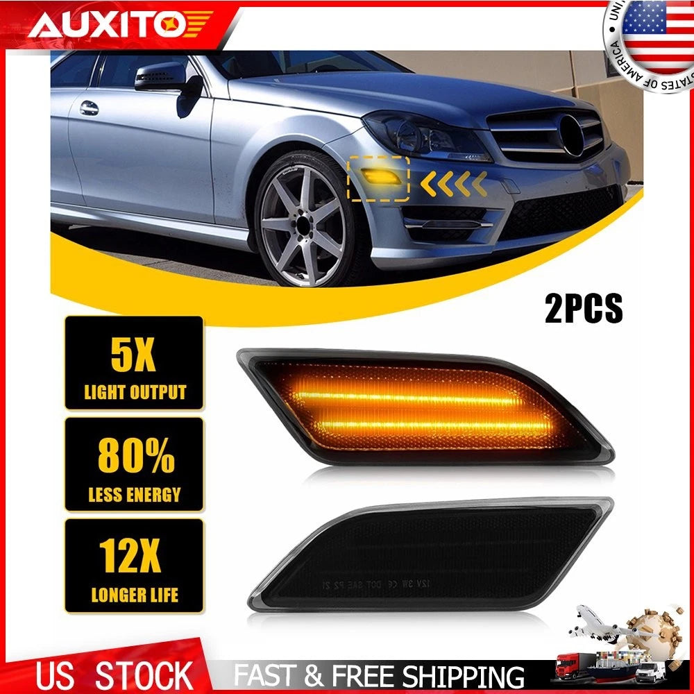 Front Side Marker Amber LED Lights for Benz W204 C250 C300 C350 (2012–2014)