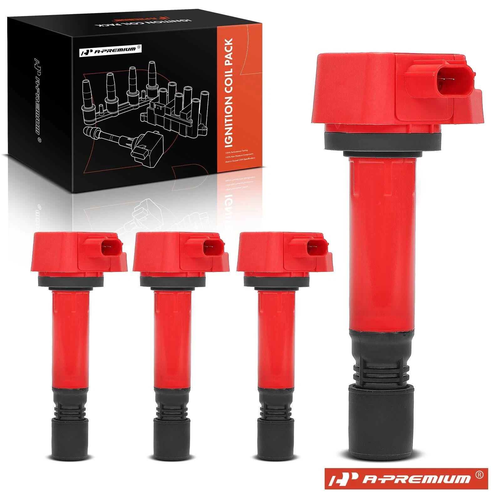 Set of 4 Red Ignition Coil Packs for Honda Civic (2006–2011)