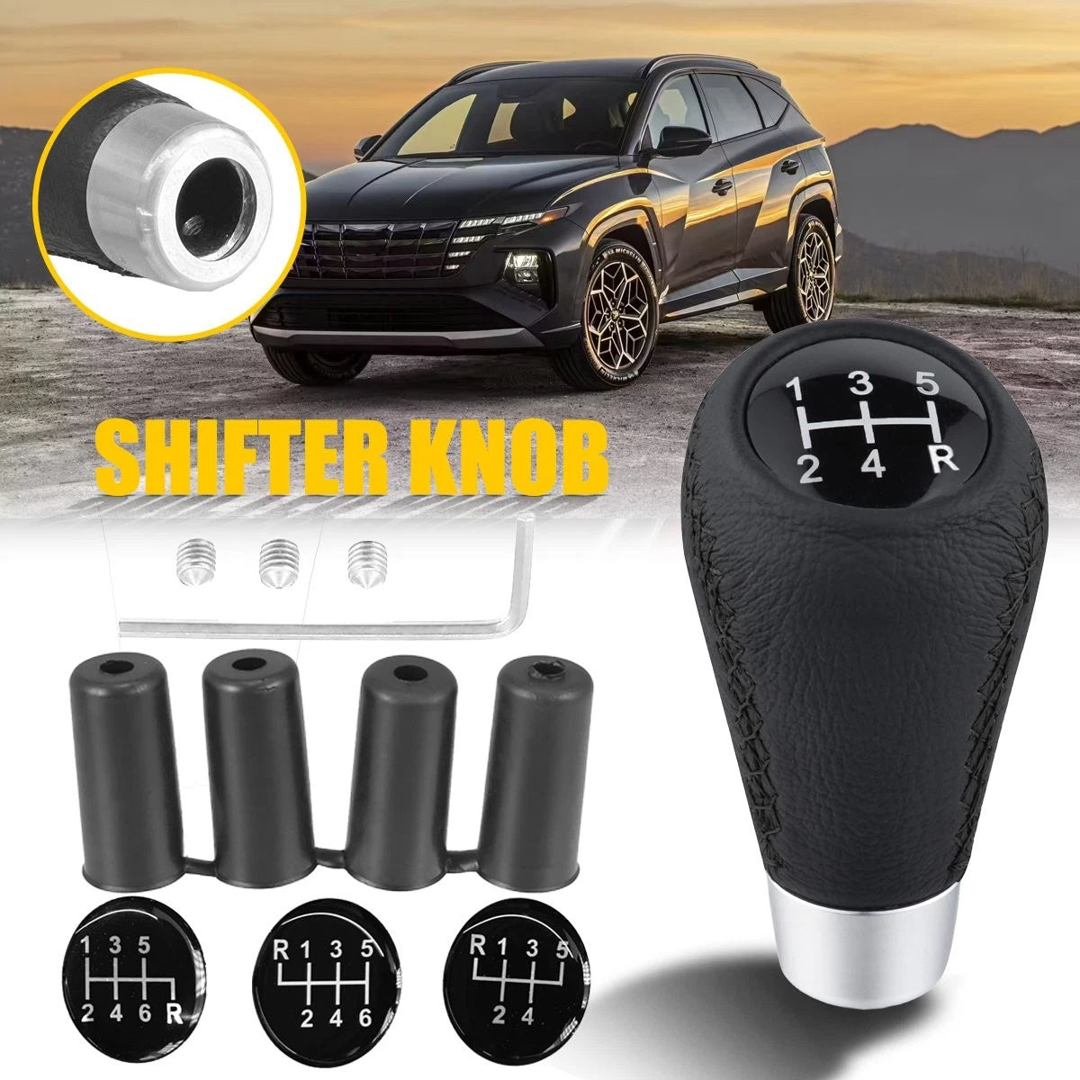 5 Speed Gear Shift Knob Lever for Universal Vehicles (Black Leather)