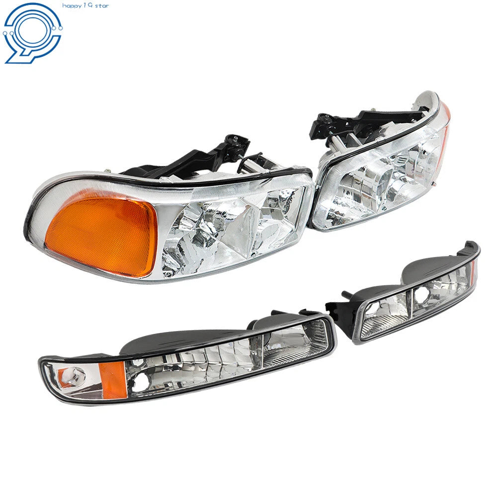 Set of 2 Halogen Headlights for GMC Sierra 1500 (1999–2007) & Yukon (2000–2006) Chrome