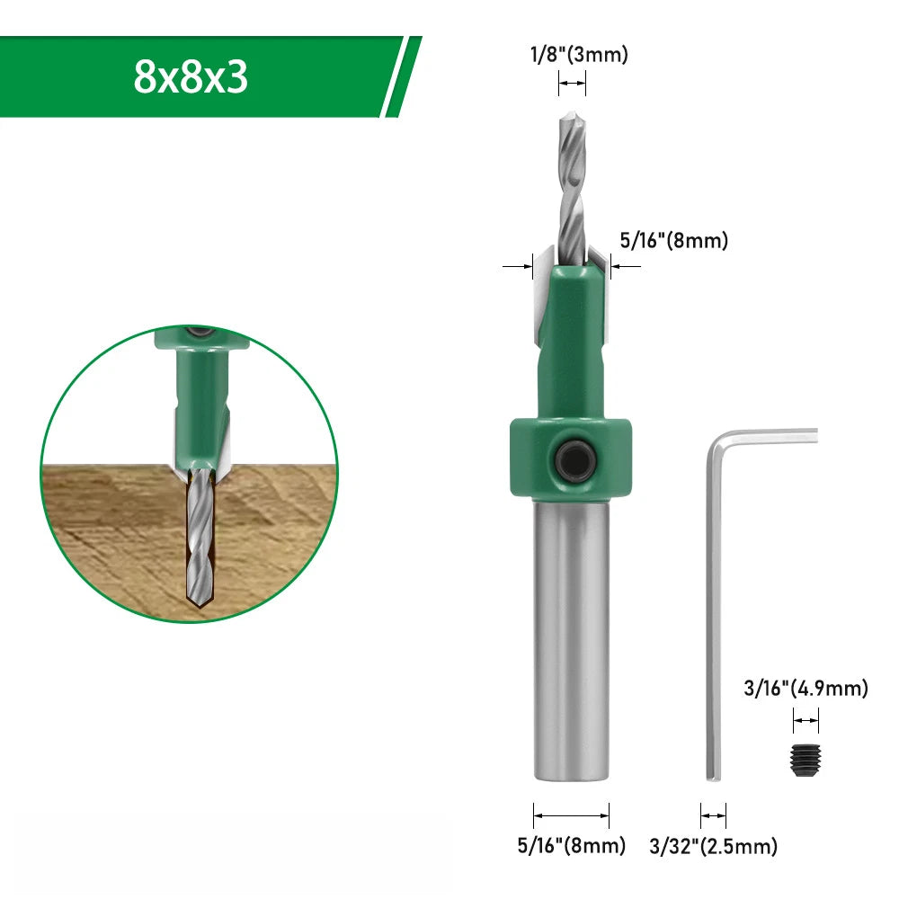 Step Drill Bit with Adjustable Countersink for Solid Wood