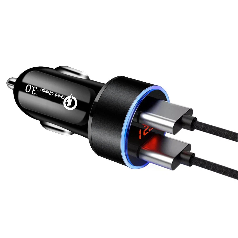 Dual USB QC3.0 Quick Charger for Cars with LED Voltage Display