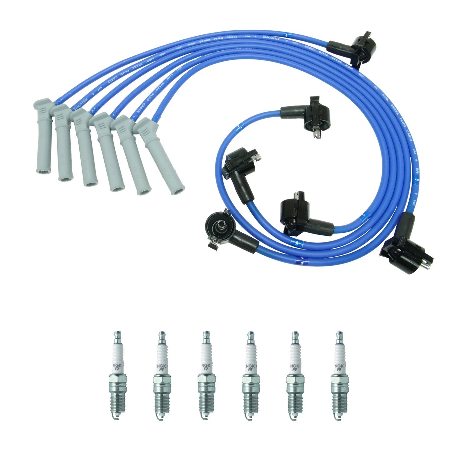 NGK Wire Set & 6 V-Power Spark Plugs for Ford Explorer Mountaineer (2002–2005)