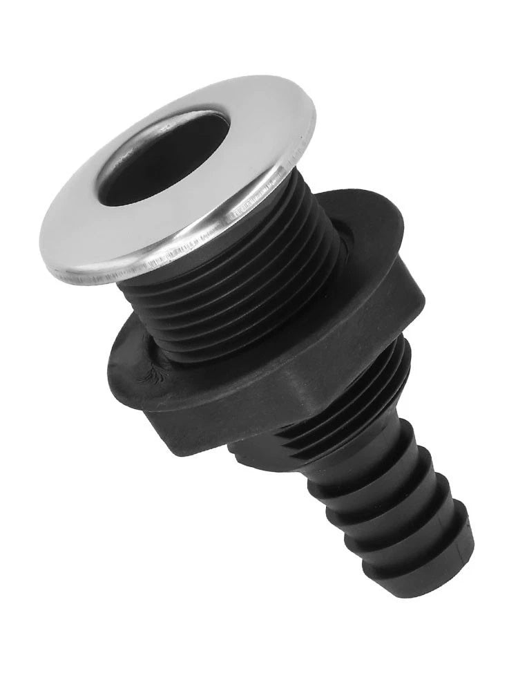 Bilge Pump Drain with Stainless Steel Flange for Boat (Black Nylon)