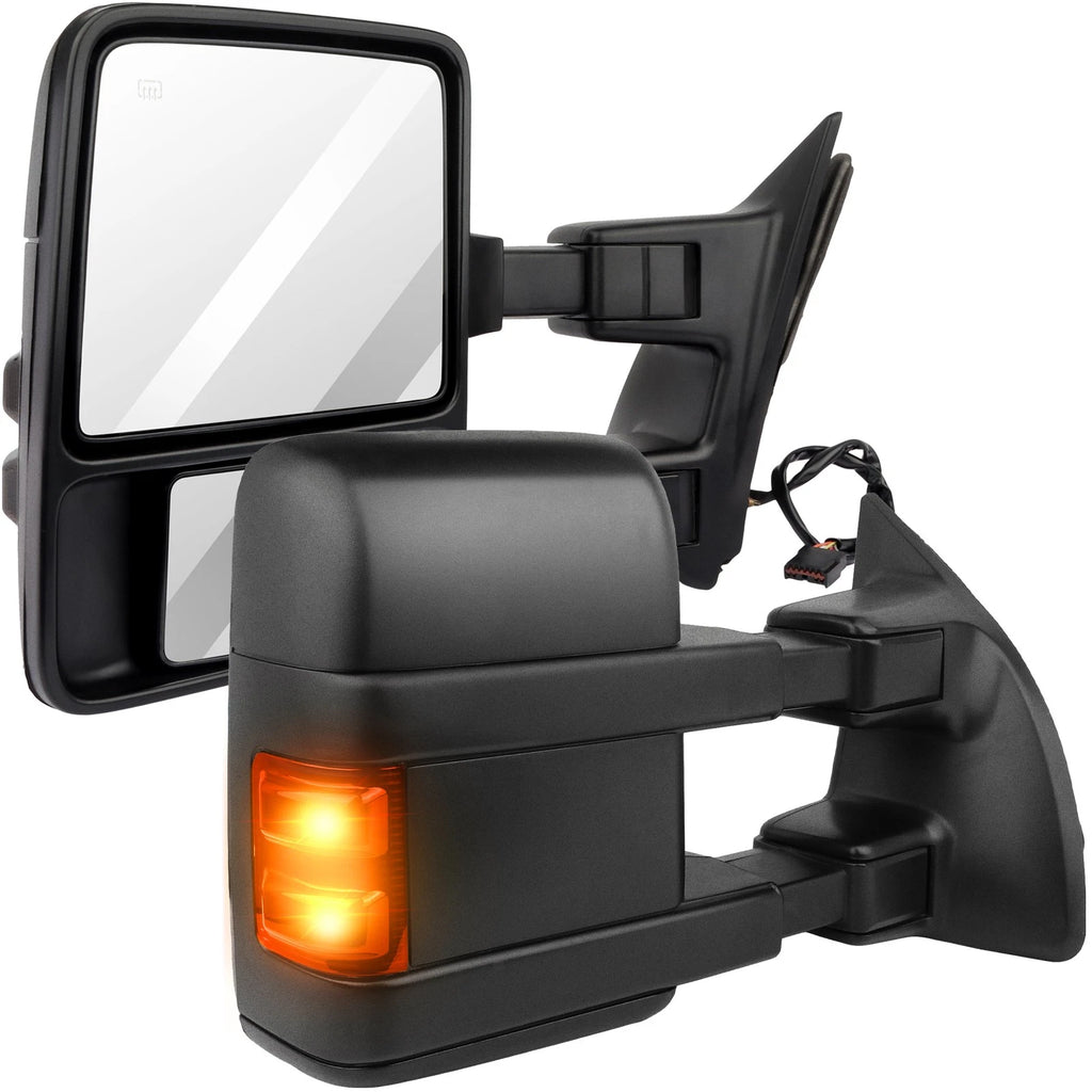 Set of 2 Power Heated Smoke Signal Tow Mirrors for Ford F250/F350/F450 (1999–2007)