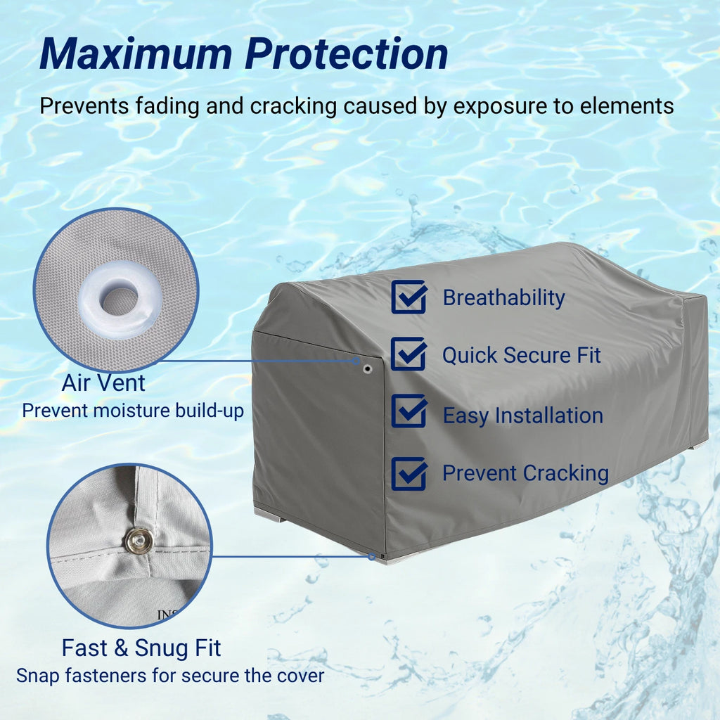 Waterproof Pontoon Lounge Seat Chair Cover 23"D x 60"W x 30"H Grey